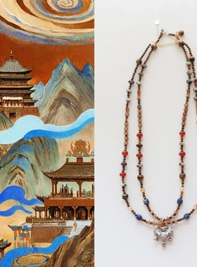 美拉德焦糖咖啡色秋冬新款异域风情项链渡假风同款颈链