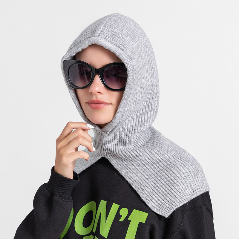 日系ins流行帽子围巾一体女保暖时尚潮流秋冬护耳针织毛线帽冷帽