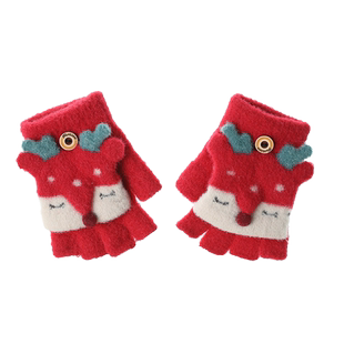 3-8岁儿童手套秋冬季半指翻盖男小学生五指女保暖卡通幼童写字新