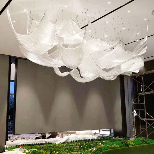 酒店异形飘带水晶灯餐厅售楼部别墅会所大厅吊灯非标工程灯具制作