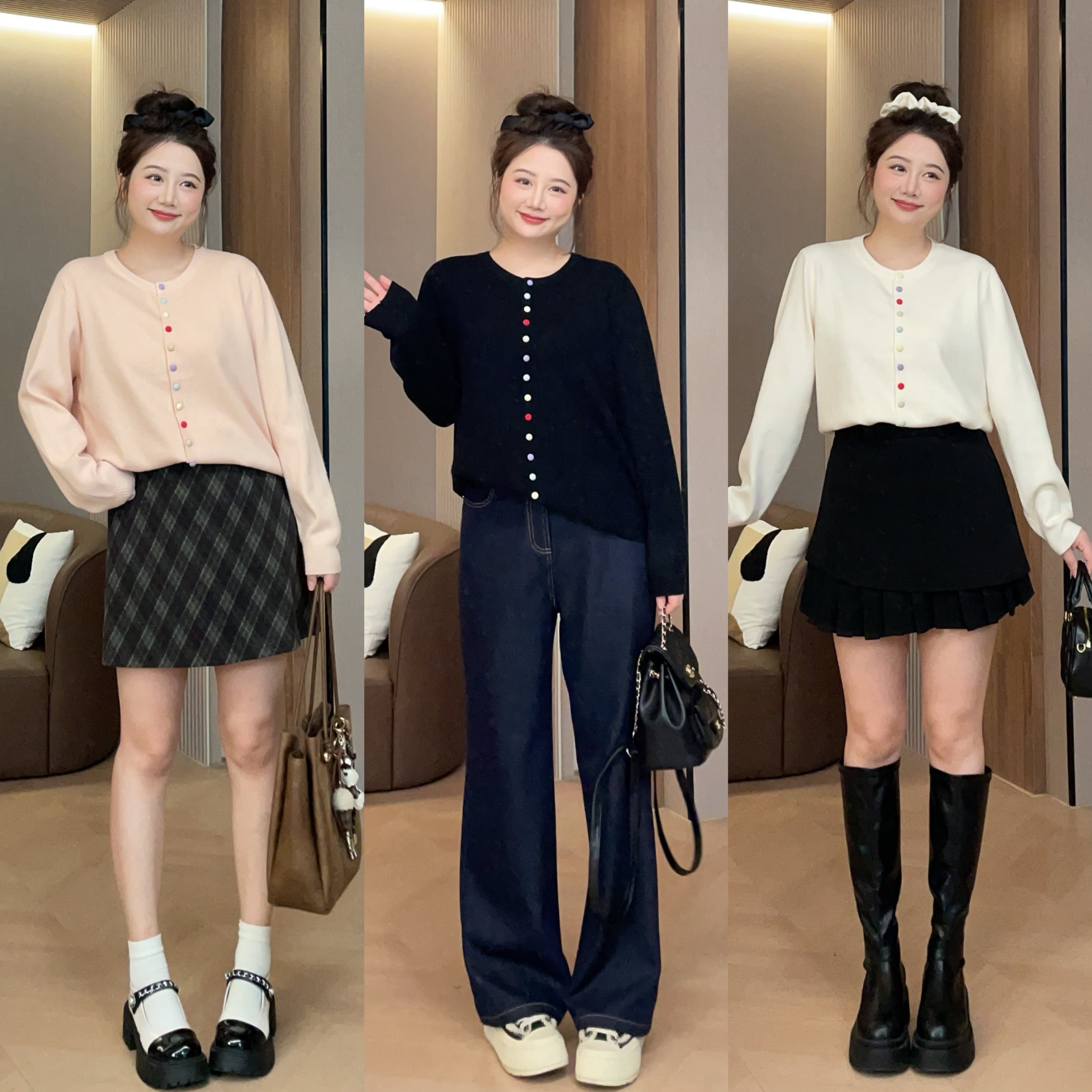 大萌萌微胖定制 25年秋冬时尚百搭彩色扣针织毛衣牛仔裤显瘦套装,女装/女士精品,时尚套装,淘宝优惠券,粉丝福利购,淘宝优惠卷