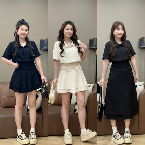 轻职风POLO领衬衫裙短裤显瘦套装