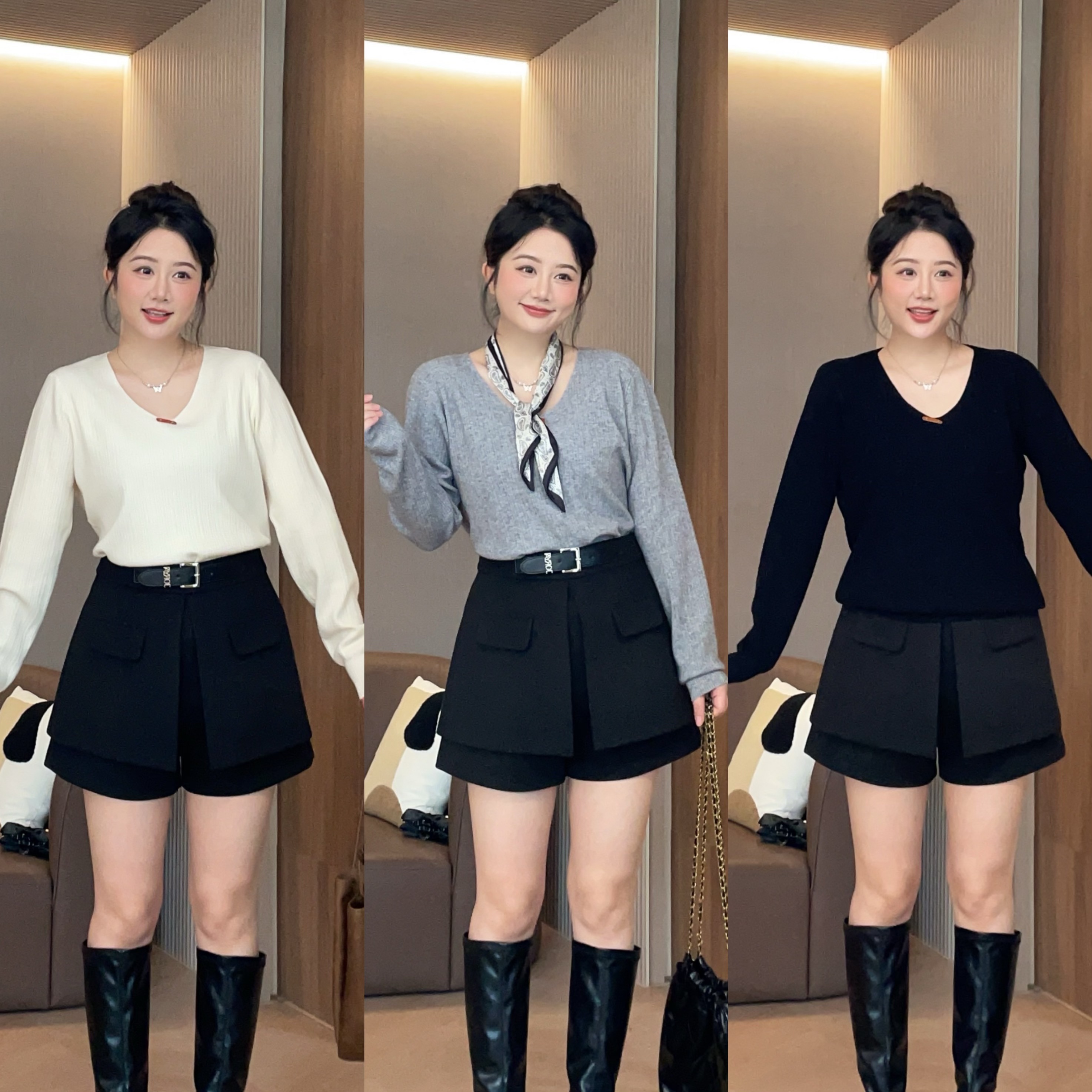 时尚百搭舒适V领显瘦针织上衣