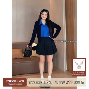 大萌萌微胖定制 26秋冬拼接针织假两件衬衫高腰百褶半裙显瘦套装
