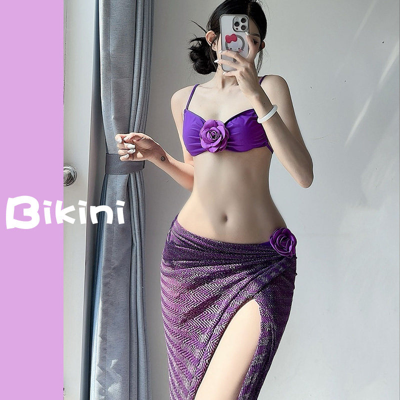 鲨鱼小姐纯欲性感比基尼三件套长裙遮肉显白小胸聚拢度假游泳衣女,运动/瑜伽/健身/球迷用品,比基尼,淘宝优惠券,粉丝福利购,淘宝优惠卷