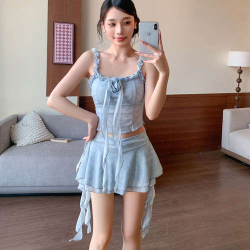 鲨鱼小姐纯欲辣妹度假比基尼海边度假显瘦修身甜美小清新泳衣女夏
