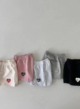 现货韩国童装夏季小童纯棉爱心短裤子男女童宝宝百搭休闲运动裤