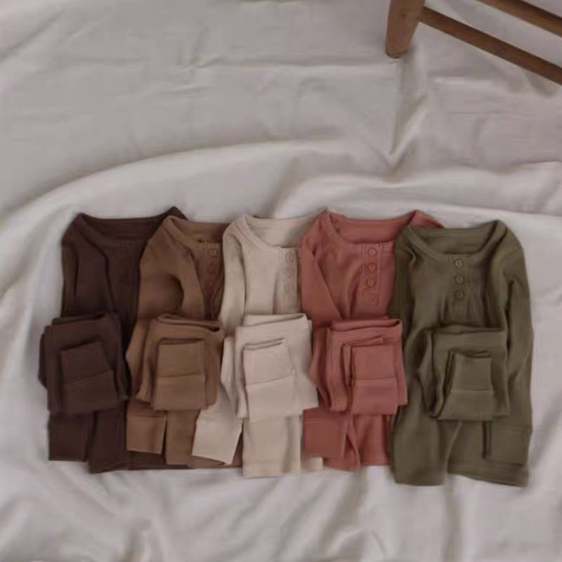 儿童睡衣女童家居服男童元气棉小坑条套装韩版打底空调睡服童装秋