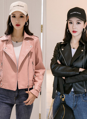 皮衣外套女2025秋季新款韩版修身短款黑色流行小个子机车皮夹克潮