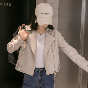 皮衣外套女春秋2021秋季新款小个子米H白色短款修身韩版机车皮夹
