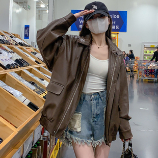 美拉德皮衣女2026早春新款棕色流行美式加厚春秋款小个子机车外套