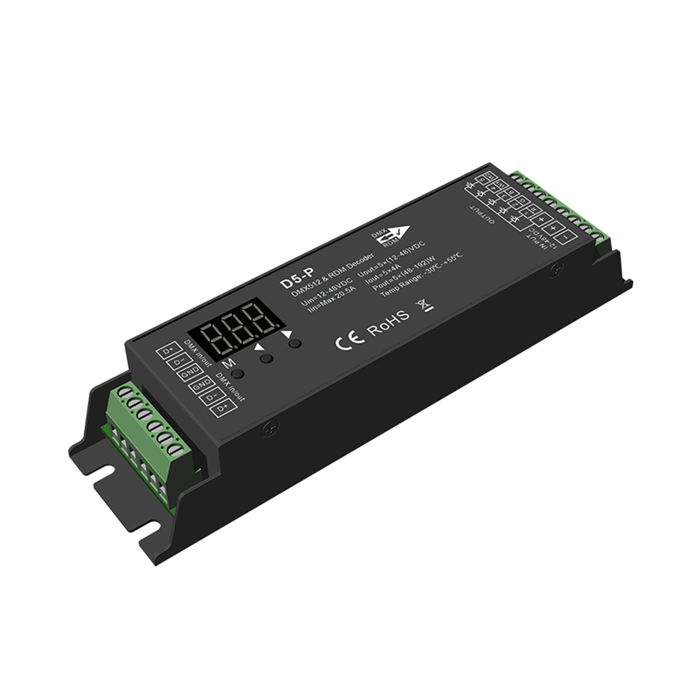 上新 5通道DMX512解码器 适用RGBCW RGBCCT灯带 高频率可调防频闪