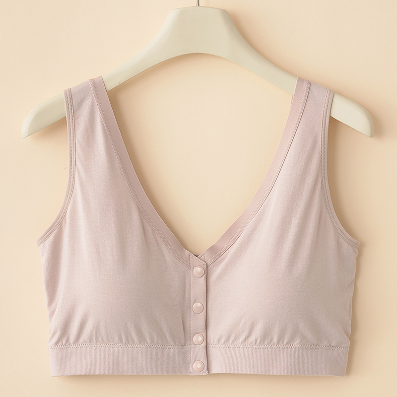 加大码中老年人文胸妈妈前开扣内衣薄款无钢圈莫代尔女背心式胸罩