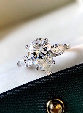 叶珂同款钻戒s925纯银梨形水滴戒指高级感小众轻奢风食可调节指环