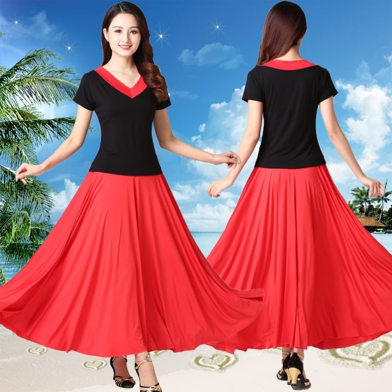 中老年广场舞服装新款舞蹈服裙子套装短袖上衣大妈长裙两件套女夏