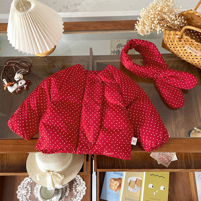 儿童羽绒服2025冬季新款红色波点女童围脖羽绒服可爱中小童棉服,童装/婴儿装/亲子装,羽绒服,淘宝优惠券,粉丝福利购,淘宝优惠卷