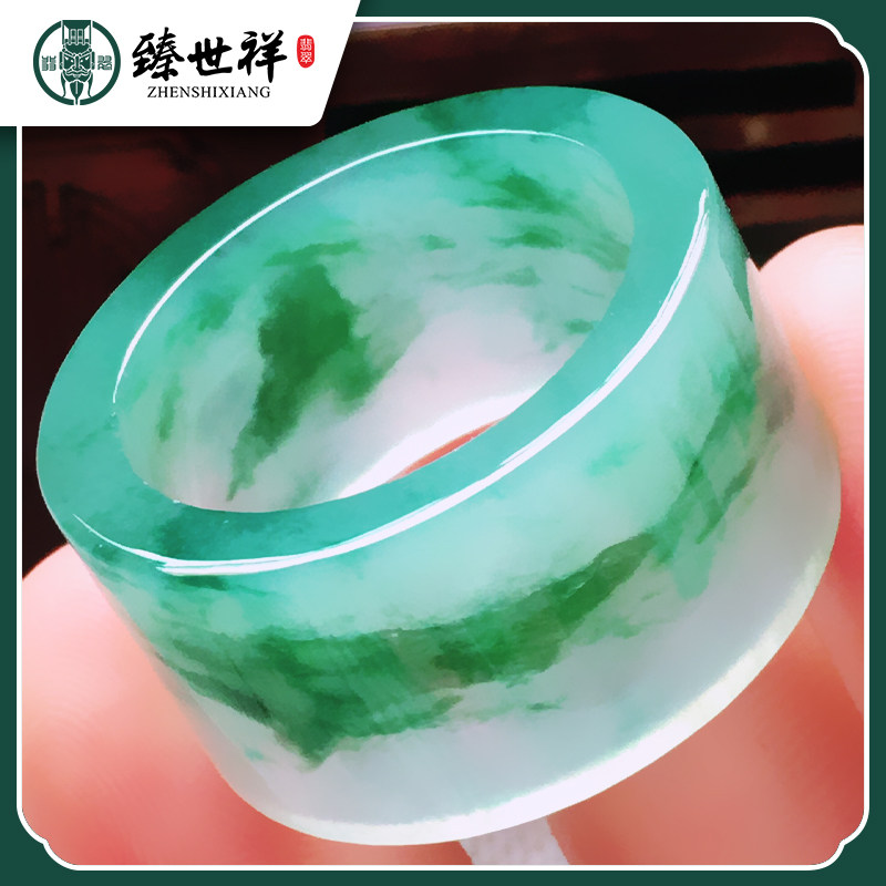 臻世祥 天然高冰种翡翠乌鸡满绿戒圈 空托 指环清代翡翠貔貅扳指