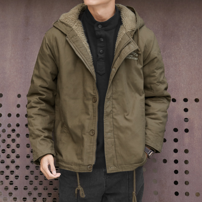 冬季连帽羊羔绒棉衣男加绒加厚宽松潮流休闲保暖大码冬装棉服外套