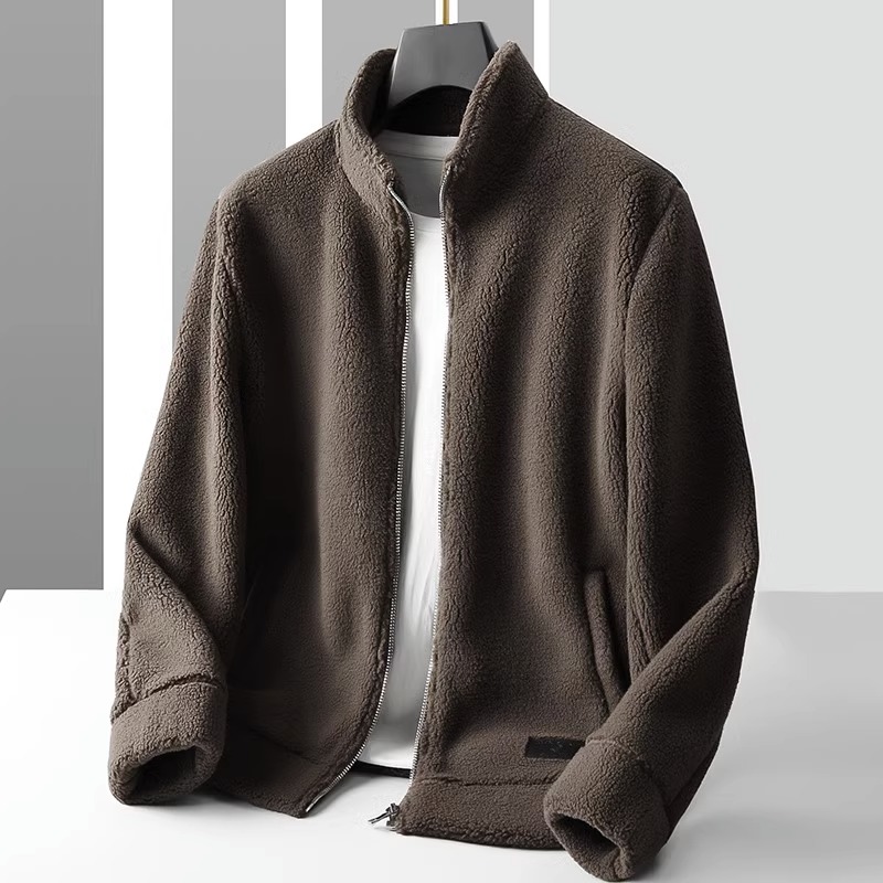 羊羔绒外套男士秋冬季新款摇粒绒夹克宽松大码潮流立领颗粒绒上衣