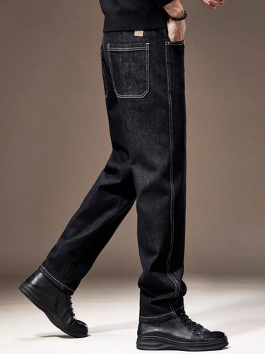 轻奢高端经典美式简约牛仔裤男士春秋新款加绒直筒大码覆古休闲裤