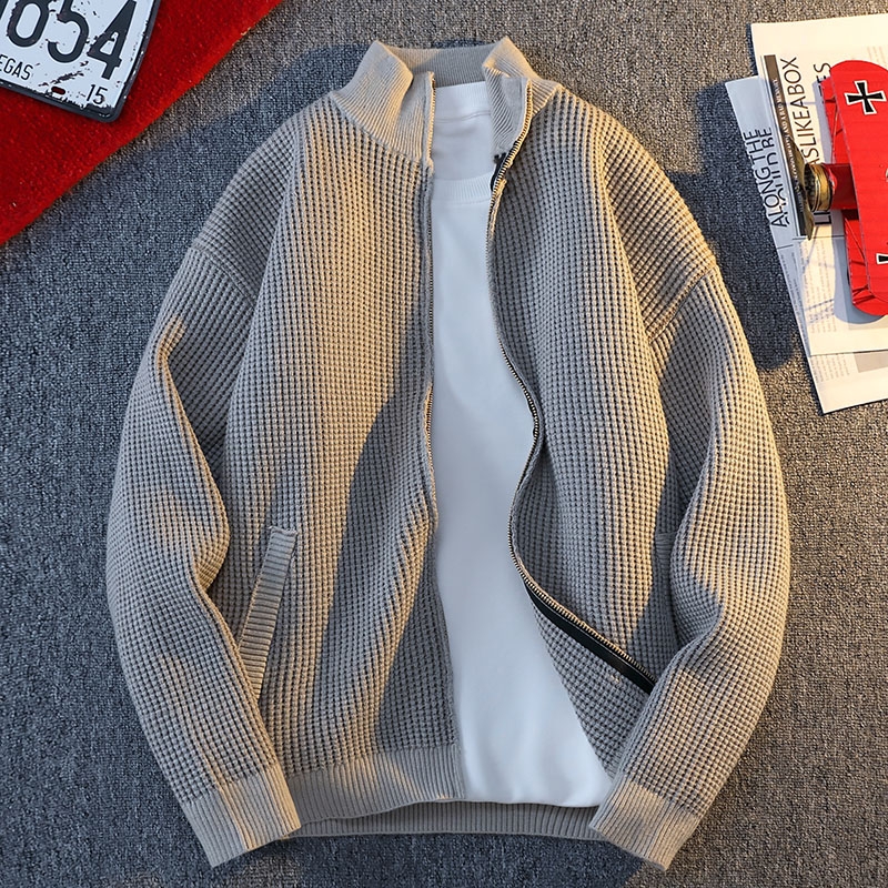 轻奢立领针织开衫毛衣男士秋冬新款休闲纯色简约潮流宽松百搭外套