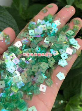 4*4mm-15*15mm正方形中孔透明彩浅绿色亮片方形补片DIY饰品珠片