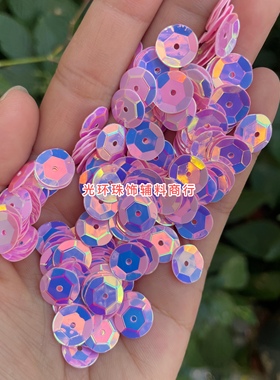 进口材料 3mm-12mm圆形凹凸金光粉红色亮片幻彩粉色闪片DIY材料