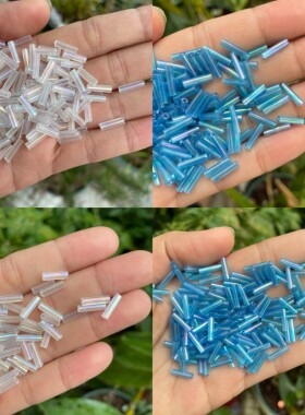 10mm透明幻彩蓝色白色玻璃管珠手工串珠材料彩色珠管DIY饰品散珠