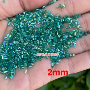 多尺寸1.5-12mm幻彩蓝绿色管珠祖母绿色玻璃珠管DIY饰品串珠材料