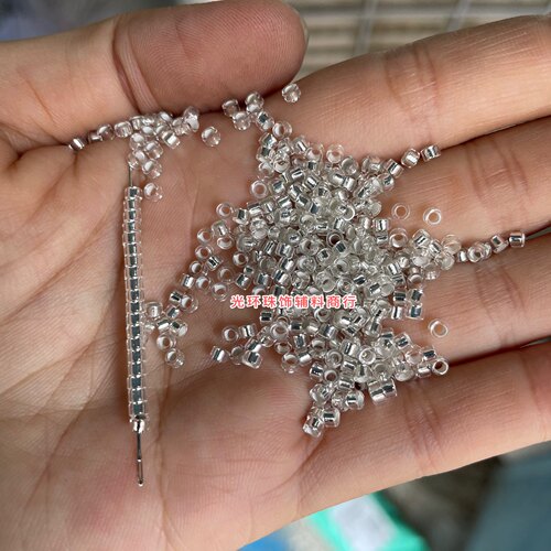 仿进口珠子2*2.5mm均匀银心玻璃米珠电脑银色管珠手工饰品DIY材料