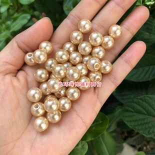 手工材料DIY饰品杏色散珠服装 14mm香槟金色直孔仿珍珠 辅料 新品