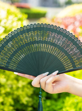 新中式扇子折扇便携古风全竹扇旗袍女专用舞蹈汉服拍照礼品扇古典