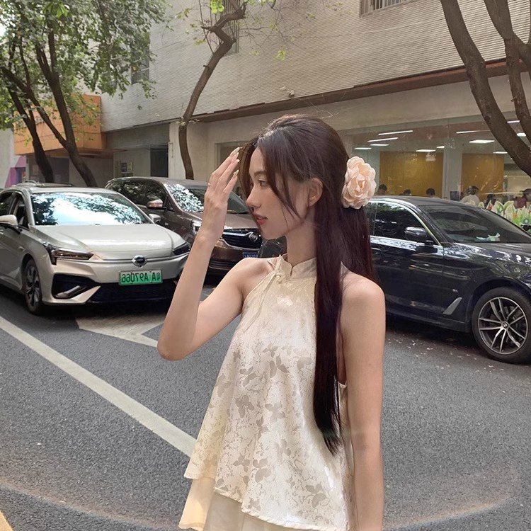 新中式国风旗袍清冷感禅意穿搭一整套挂脖上衣半身裙子套装女夏季