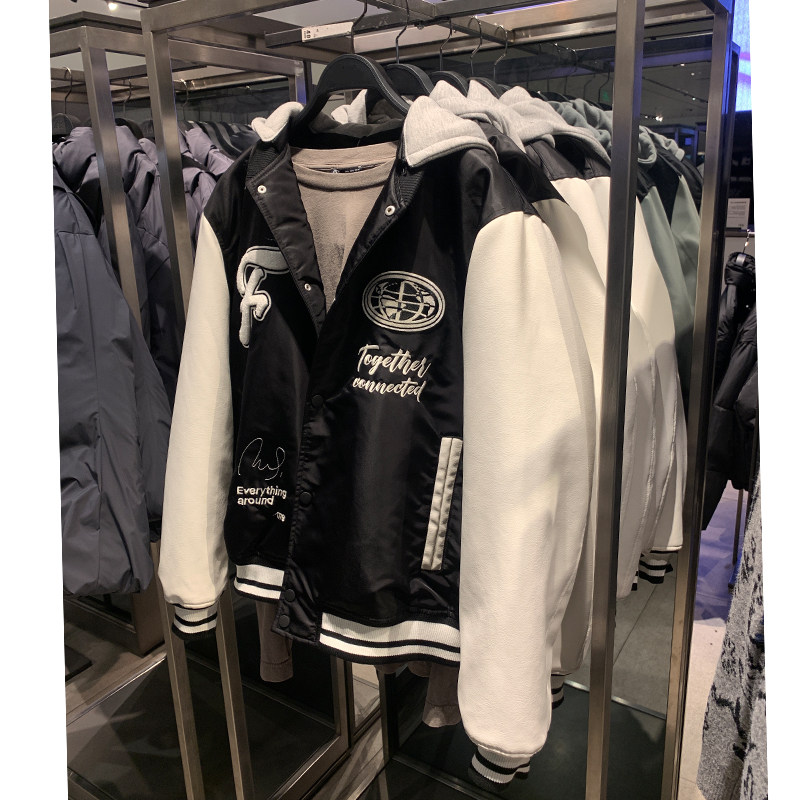 柜699！新品冬季连帽拼接补丁饰夹克ZA3833400加厚棒球服男女外套