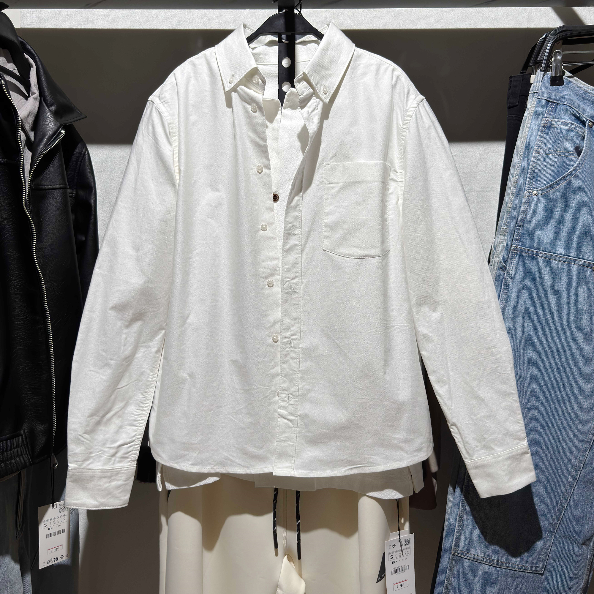 ZA男装春秋翻领长袖棉质牛津衬衫