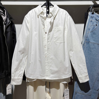 ZA男装春秋翻领长袖棉质牛津衬衫