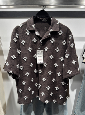 柜399！ZA夏季新品男装 宽松质感满印十字花休闲短袖衬衫 2878378