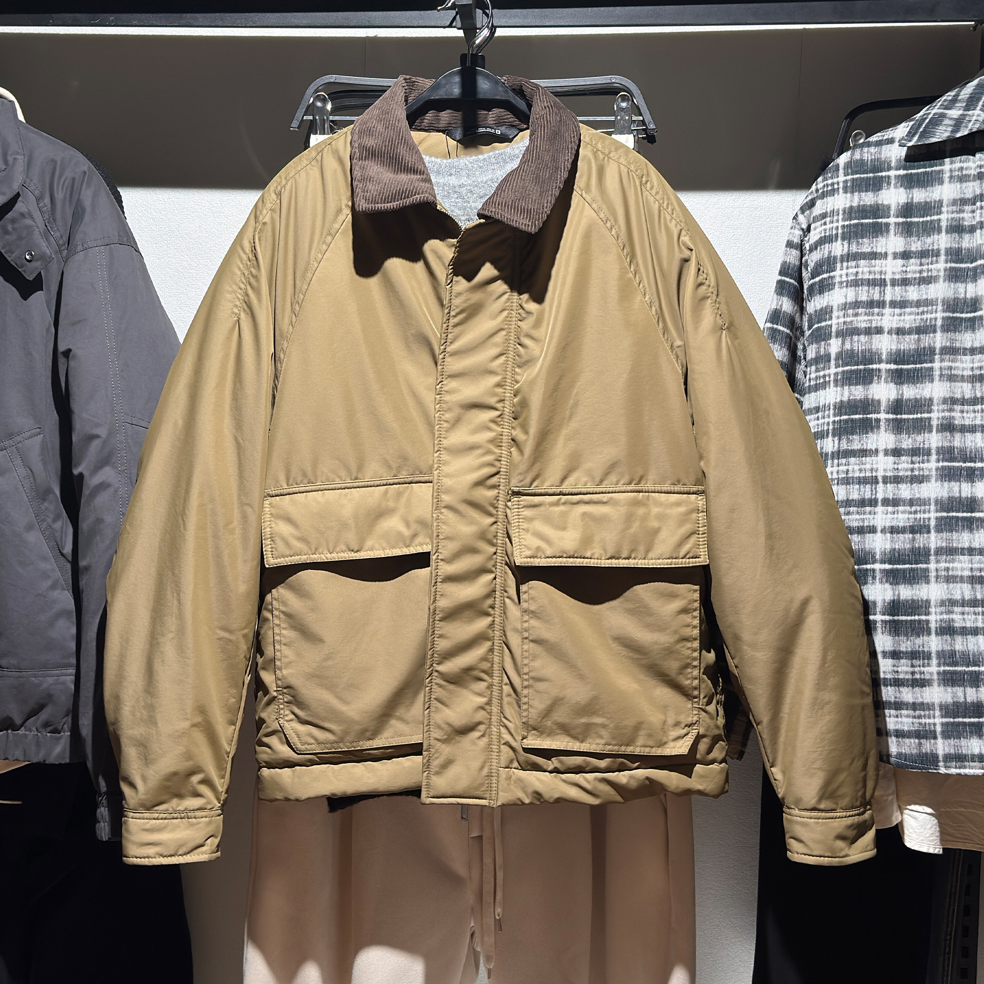 柜799！秋冬新品ZA男装拼接领口棉服翻领口袋饰夹克外套 3918631