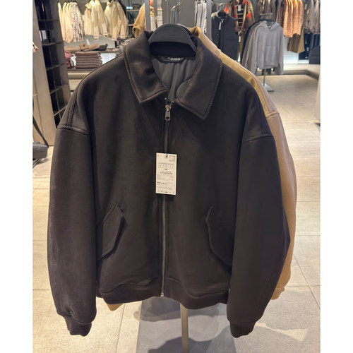 ZA男装翻领冬季宽松绒面夹克棉衣