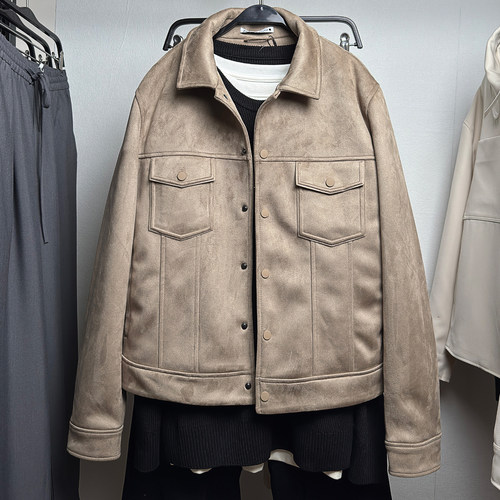 西班牙出口单秋冬麂皮绒男装夹克