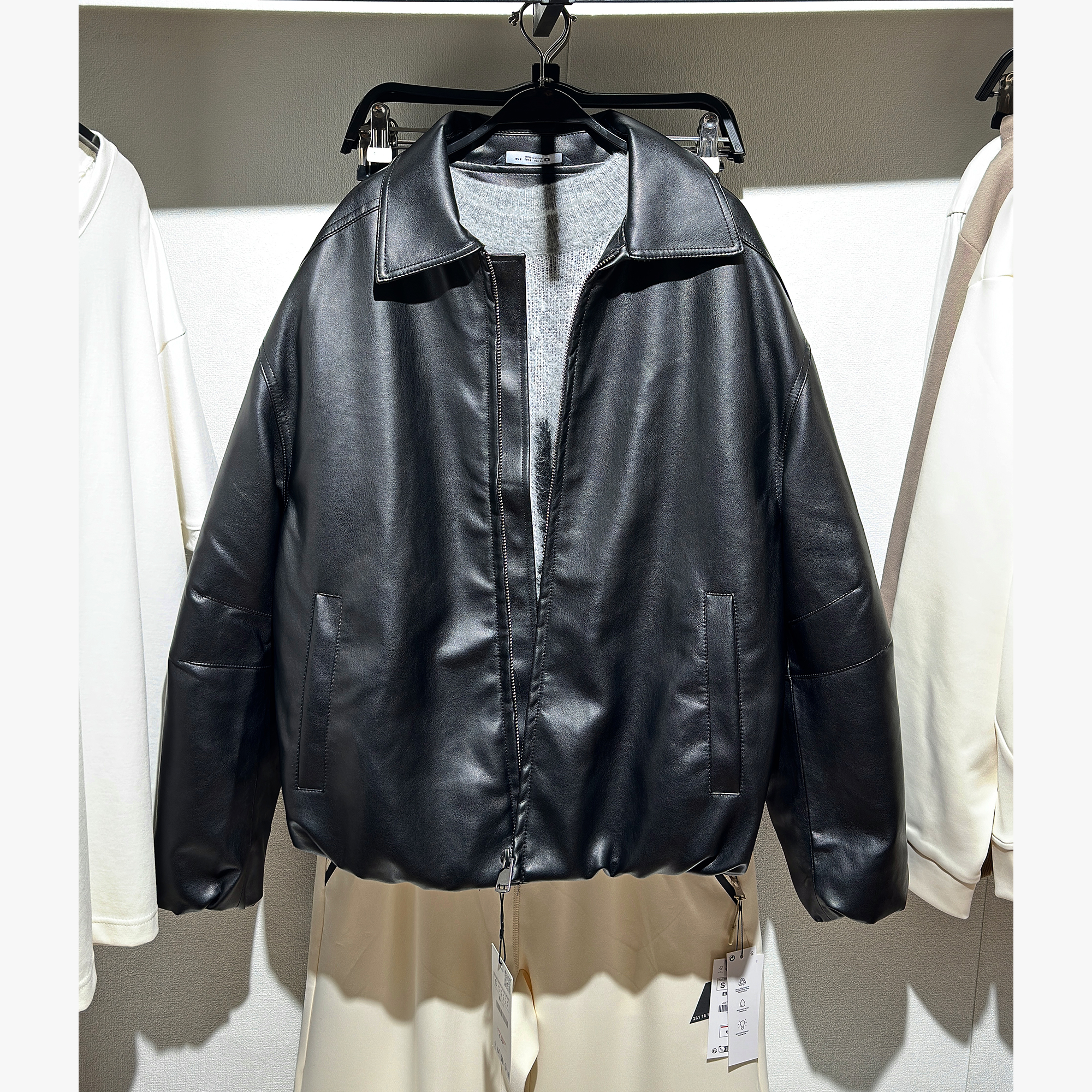 欧美出口男装宽松拉链仿皮皮衣新