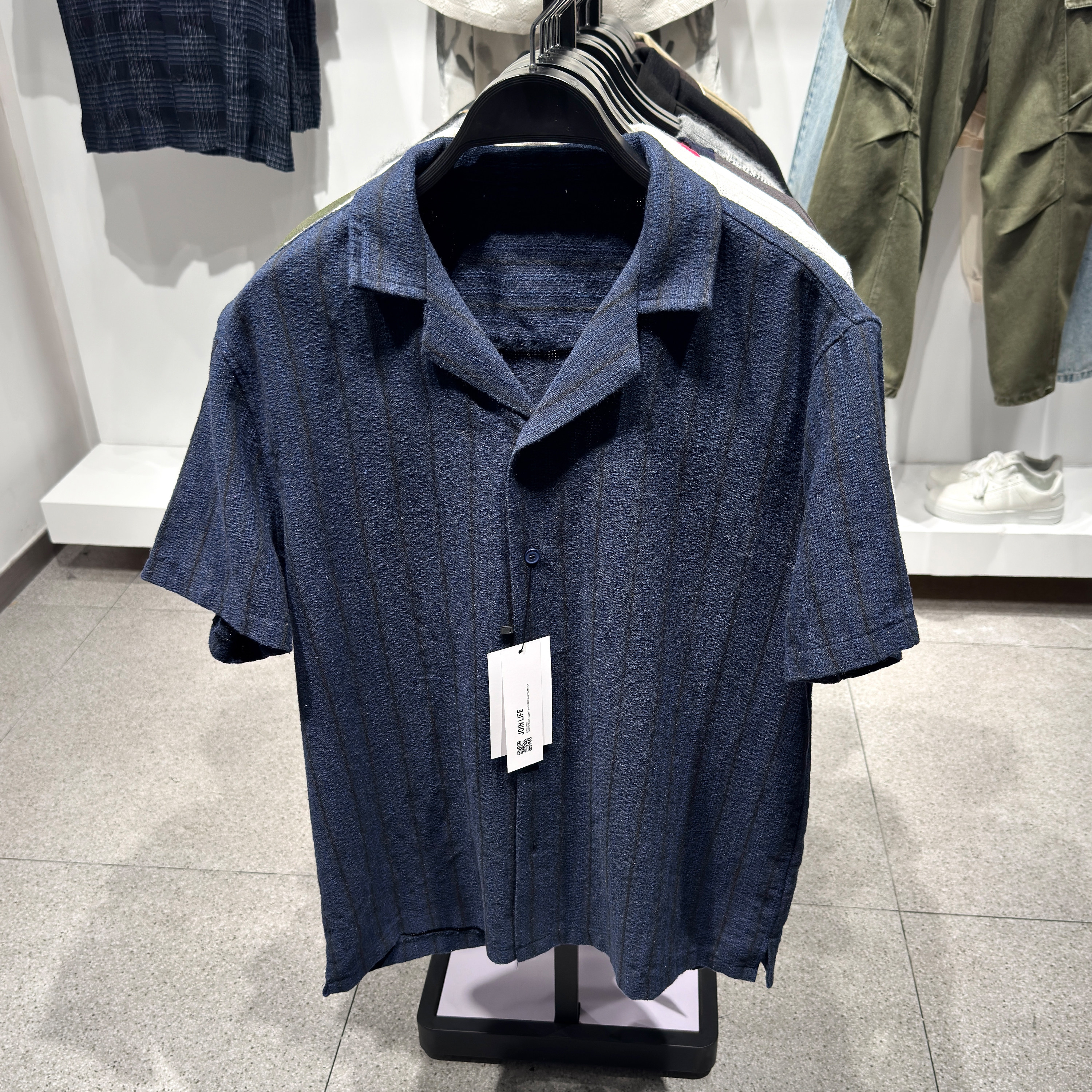 柜329!ZA春夏新品 男装 宽松几何图案提花短袖休闲衬衫 4187152
