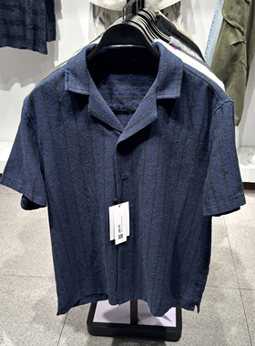柜329！ZA春夏新品 男装 宽松几何图案提花短袖休闲衬衫 4187152