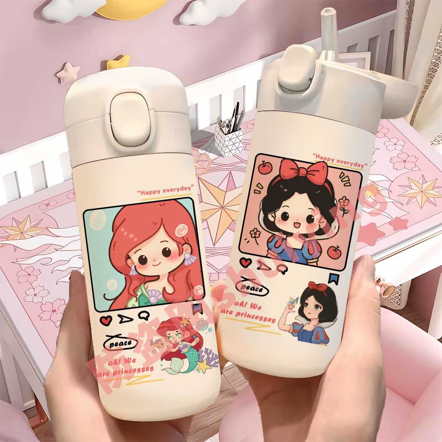 高颜值保温水杯女便携吸管水杯