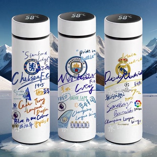 曼城皇家切尔西蓝军足球智能显温304不锈钢保温杯学生大容量水杯