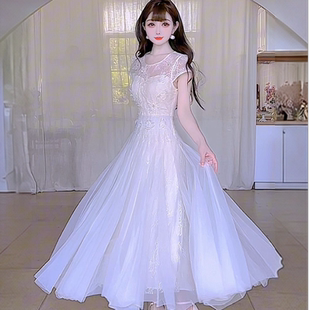 公主家99077高级感立体定位花朵仙女长裙高腰显瘦收腰连衣裙