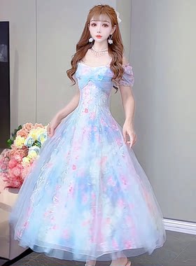 公主家9037新款立体蝴蝶显瘦连衣裙气质收腰短袖仙女裙连衣裙