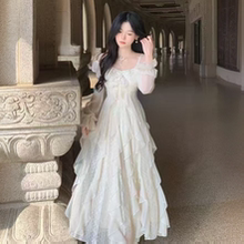 公主家8803春季新款蝴蝶亮片木耳边花边连衣裙气质轻奢长款连衣裙