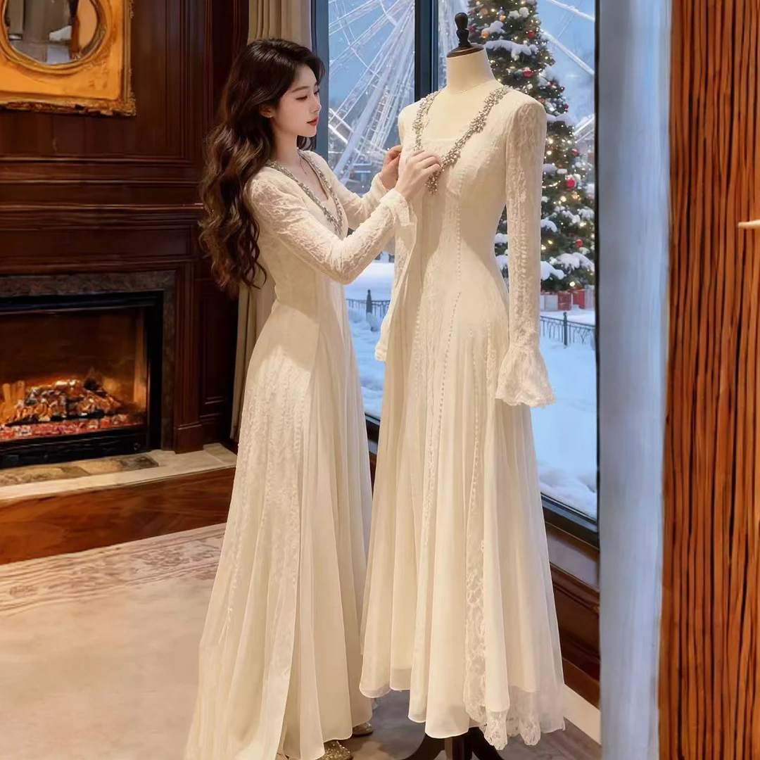 公主家2159新款V领显瘦加绒长袖仙女裙气质优雅长款洋气连衣裙,女装/女士精品,连衣裙,淘宝优惠券,粉丝福利购,淘宝优惠卷