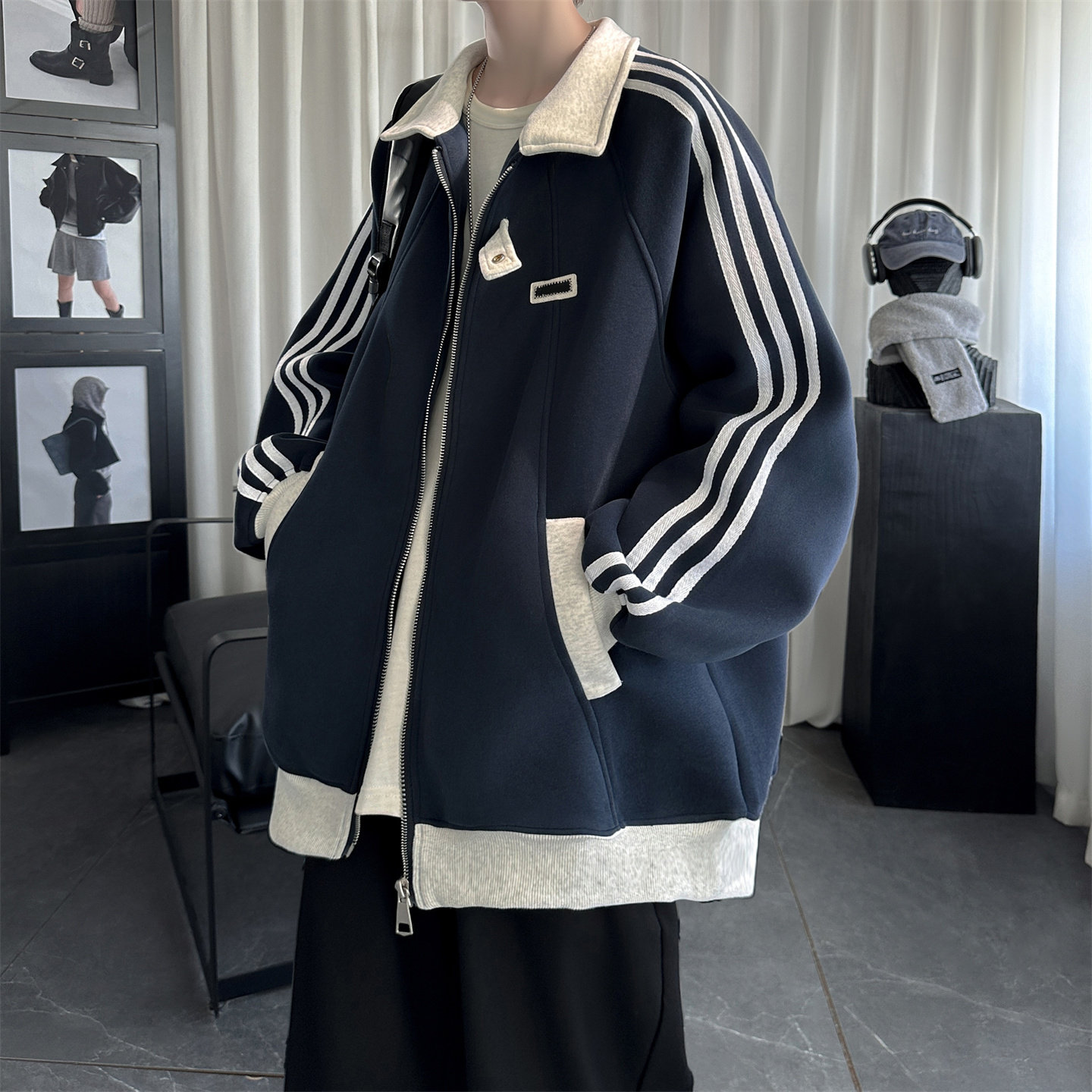 重磅无帽卫衣外套开衫拉链棒球服卫衣